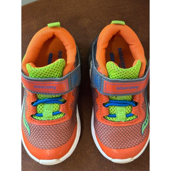 SAUCONY FLASH GLOW LITTLE KIDS' TODDLER SIZE 6 HOOK & LOOP ANTI-ODOR ORANGE - Picture 5 of 10